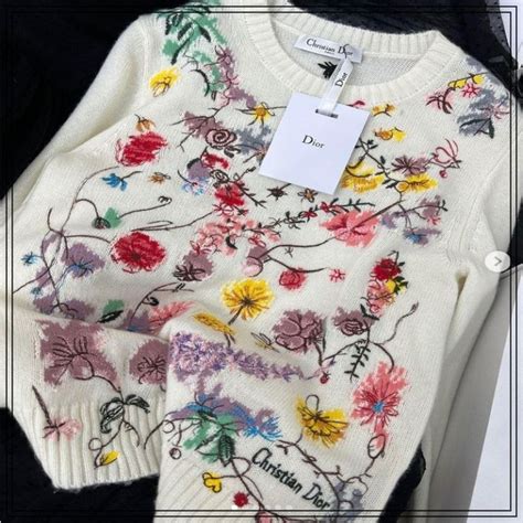 christian dior flower pattern crew neck pullover